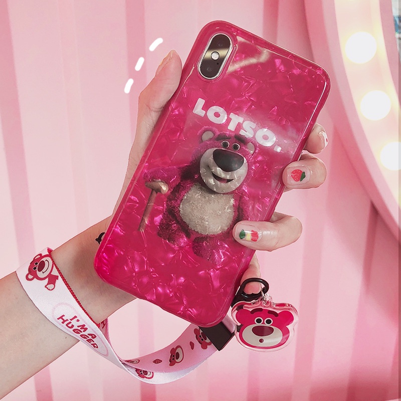 IPHONE 10warna Anak Perempuan Lucu Kartun Strawberry Bear Universal 45cm Tali Telepon 18cm Earphone Cover Gelang Untuk Iphone6 7 8 PLUS X XR XS 11 12 13 14 PRO MAX SE 2020