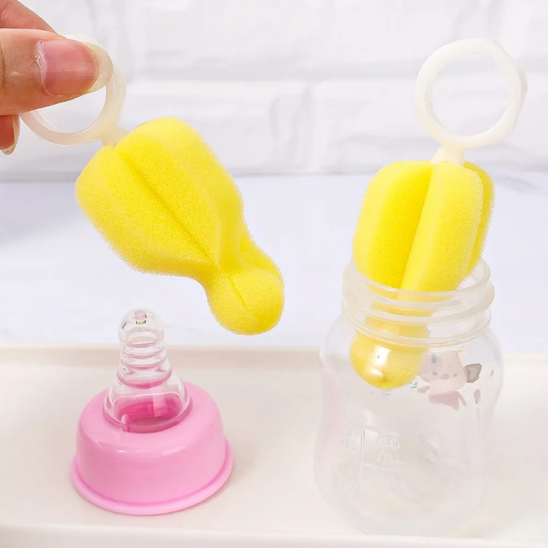 Sikat Botol Bayi/Alat Pembersih Gelas Sponge Cup Kuning Putar 360derajat/sikat Botol Susu