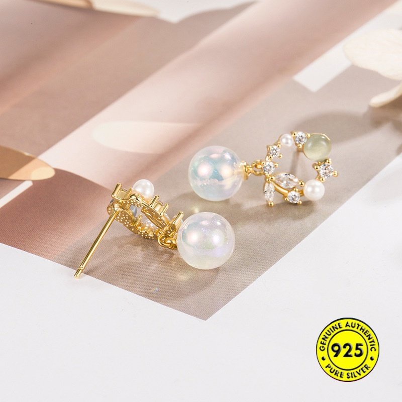 Anting Mutiara Shell Pita Hias Warna Emas 18K Zirkon Garland U1804