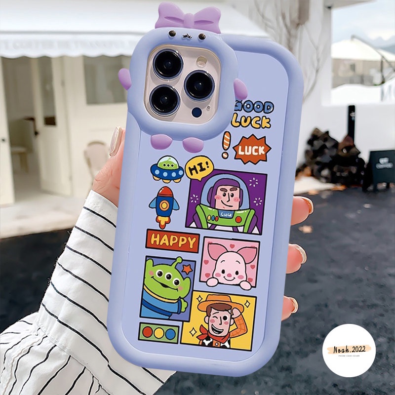 Case Untuk Samsung A04 A03s A14 A12 A04s A03 A11 A22 A33 A02s A50s A23 A31 A52 A32 A13 A50 A53 A71 A21s A52s A73 A51 A04E A30s Kartun Winnie Toy Story 3D Ikatan Simpul Monster Lens Case