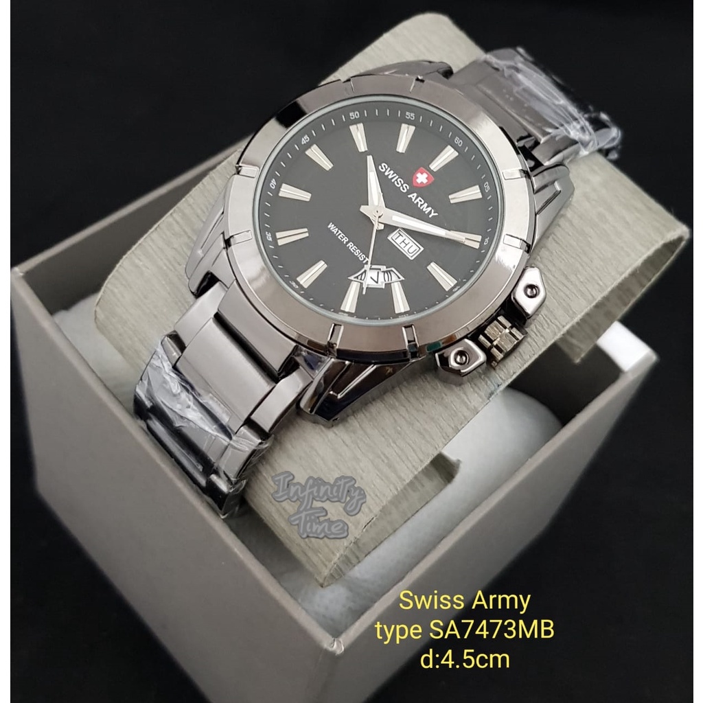 Jam Tangan Cowok Swiss SA7473 SA5169M Tanggal dan Hari Aktif Rantai Stainless