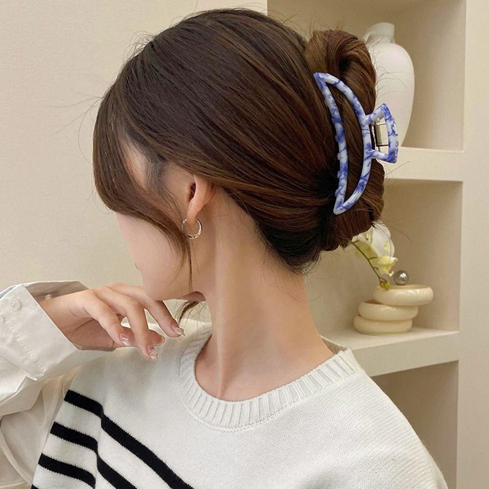 Fishstick Gaya Korea Cakar Rambut Gadis Manis Klip Hiu Bunga Porselen Klip Grab Besar Untuk Hiasan Kepala Wanita