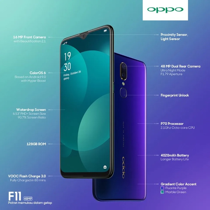 OPPO F11 SMARTPHONE 6GB/128GB 48 MP Ultra Night Mode Camera BARU - GARANSI