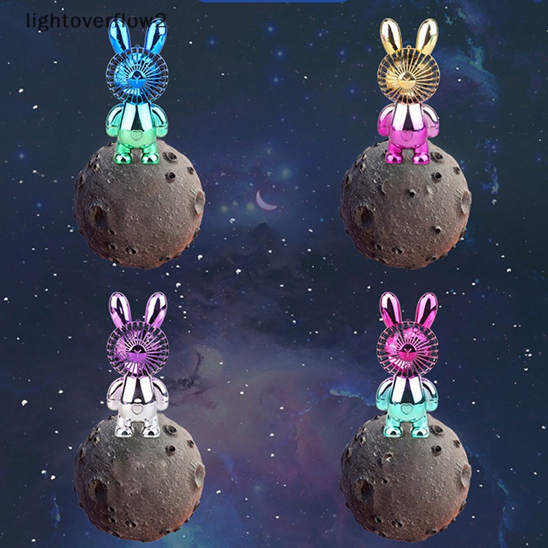 [lightoverflow2] Electroplated Rabbit New Cartoon Mini Fan Colorful Light Fan Portable Angin Tinggi Silent USB Charging Kipas Kecil [ID]