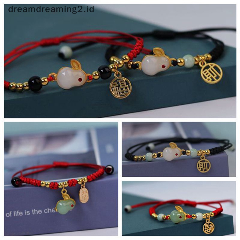 (drea) 2023tahun Kelinci DIY Seni Kerajinan Gelang Tali Merah Dikepang Gelang Liontin Gelang Untuk Pacar Anak Siswa Hadiah Lucu Mengenang Anyaman Tangan Tali Perhiasan//