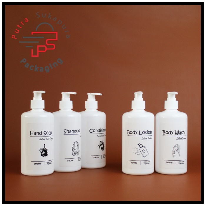 botol pump 500ml putih pet/botol putih refill pump aesthetic 500ml