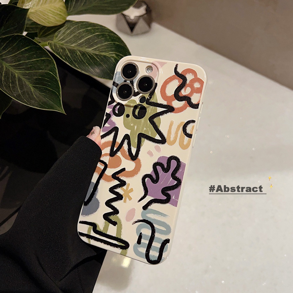 IPHONE Ins Warna Graffiti Silikon Case Untuk Iphone14 11 12 13 PRO MAX Casing Cover Pelindung AT0279