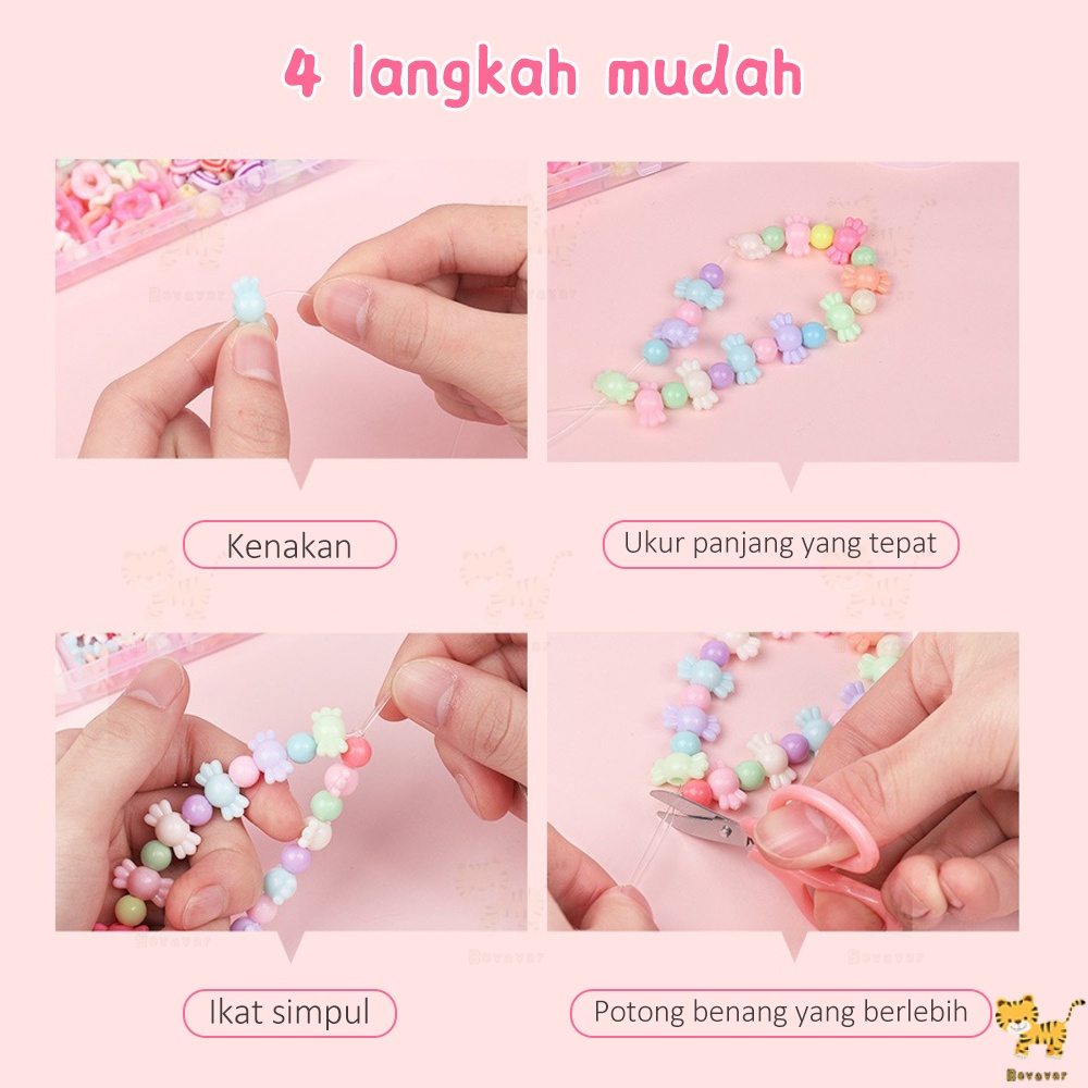 ID Bevavar Mainan Edukasi kreatifitas anak Meronce Gelang/big beaded set Kotak Manik Meronce/set DIY kalung/gelang/cincin anak