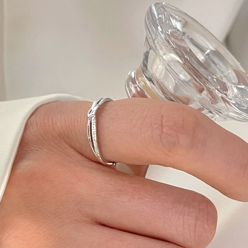 Roselife Korea S925 Perak Cinta Hati Simpul Cincin Untuk Wanita Gadis Minimalis Trendi Geometris Memutar Garis Terbuka Rings Elegan Fashion Jari Perhiasan Hadiah