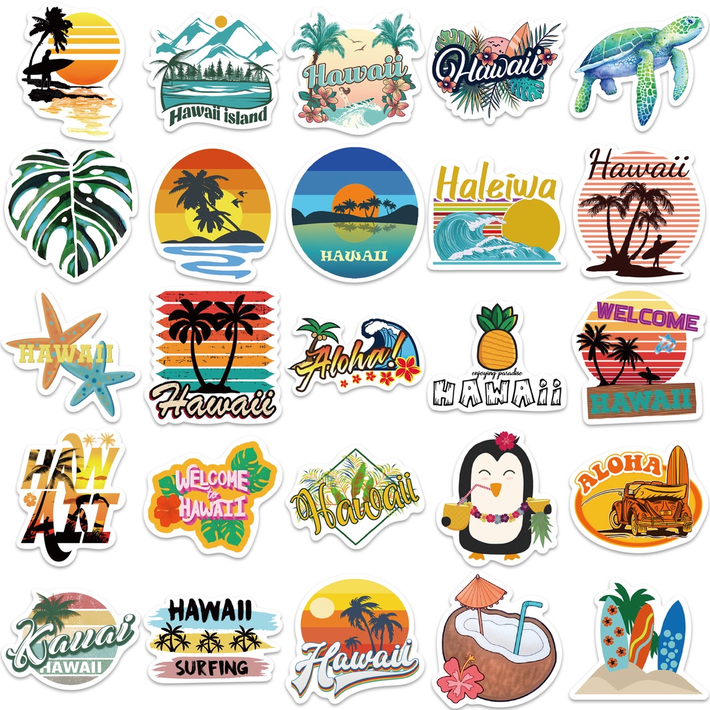 50pcs/set Hawaii Musim Panas Graffiti Stiker Gitar Note Koper DIY Tahan Air Dekorasi Stiker