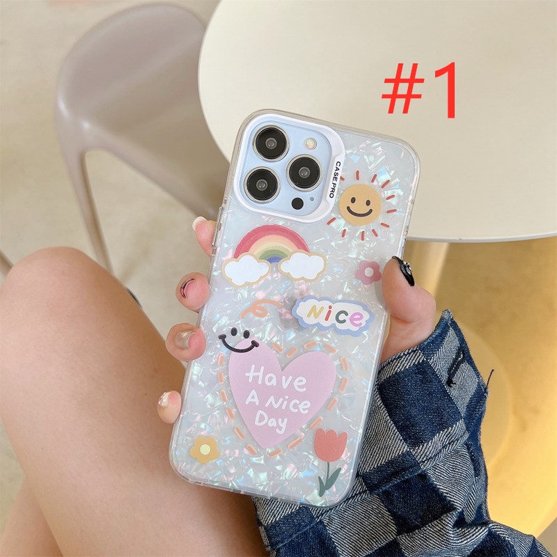 Nice Sunshine Rainbow Shell Pattern Soft Case HP iP iPhone 12 13 14 Pro Max 11 Girl Woman FTD Casing Apple
