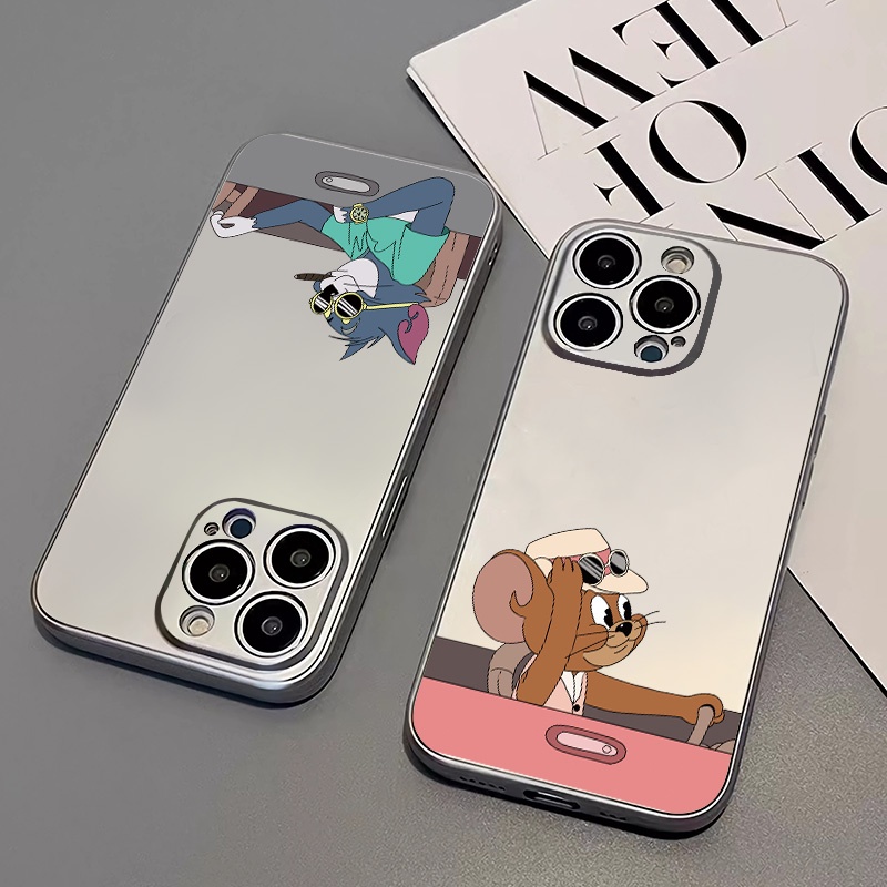 IPHONE Casing Ponsel Electroplate Pasangan Kucing Lucu Kompatibel Untuk Iphone11 14 13 12 Pro XS Max XR X8 +7 6S Plus Casing Mini TPU Silikon Shockproof Cover