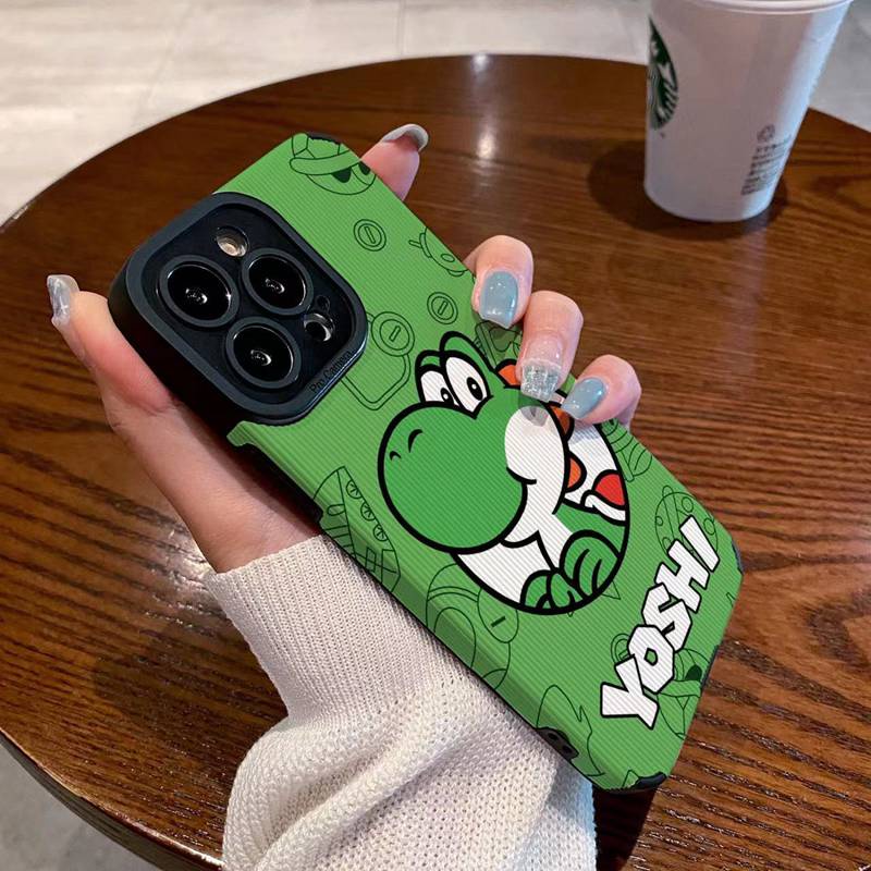 Leather Little Dinosaur Soft Case IPhone 6S 7 Plus 8 Plus X XS XR XS Max 11 13 12 14 PRO Max 14 Plus 12 13 mINI SE Phone Case for Girl Women Cartoon Green