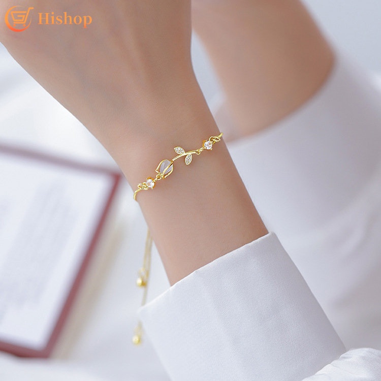 Tulip Gelang Kalung Anting Wanita Mawar Hati Liontin Kalung Retro Mutiara Manik-Manik Emas Perak Choker Bracelets Perhiasan Aksesoris