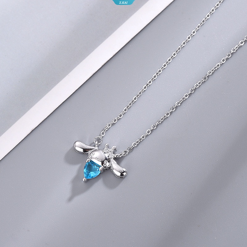 Kawaii Sanriod Anime Series Cinnamoroll Aquamarine Heart Kalung Gadis Jantung Fashion Smart Sweet Pendant Klavikula Rantai Hadiah [ZK]