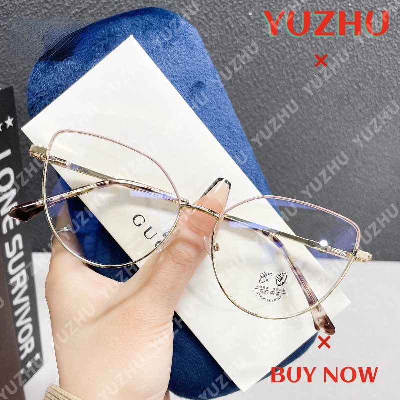 (YUZHU) Kacamata Kupu-Kupu Tidak Teratur Mode Baru Bingkai Logam Cat Eye Anti Blue Light Eyeglasses Untuk Wanita