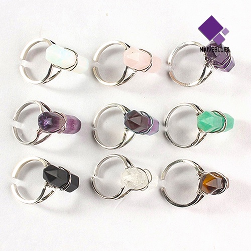 &lt; Naiveblues &gt; Cakra Penyembuhan Wanita Batu Kristal Sintetis Hexagonal Wire Opening Ring