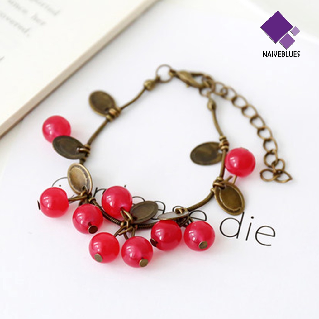 &lt; Naiveblues &gt; Vintage Paduan Gelang Artistik Manis Cherry Dekorasi Wanita Gelang Kehidupan Sehari-Hari