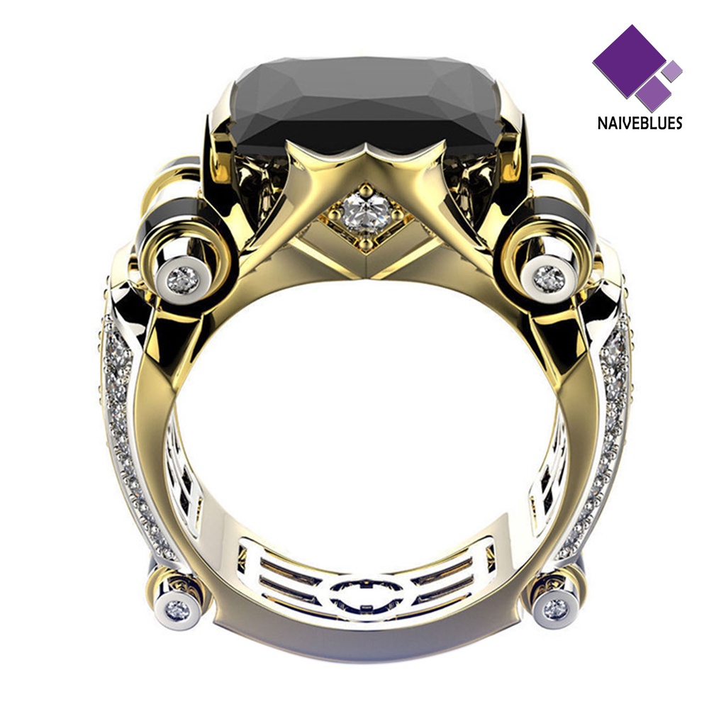 &lt; Naiveblues &gt; Unisex Cincin Vintage Gothic Mewah Berlian Imitasi Mengkilap Electroplating Dekorasi Pria Wanita Zirconia Fidget Jewelry