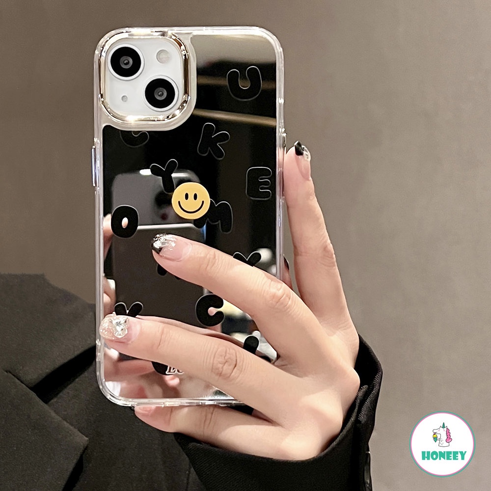 IPHONE Casing Ponsel Cermin Smile Huruf Lucu Kompatibel Dengan Iphone11 13 14 Pro Max12 Pro Lensa Metal Shockproof Pelindung Cover