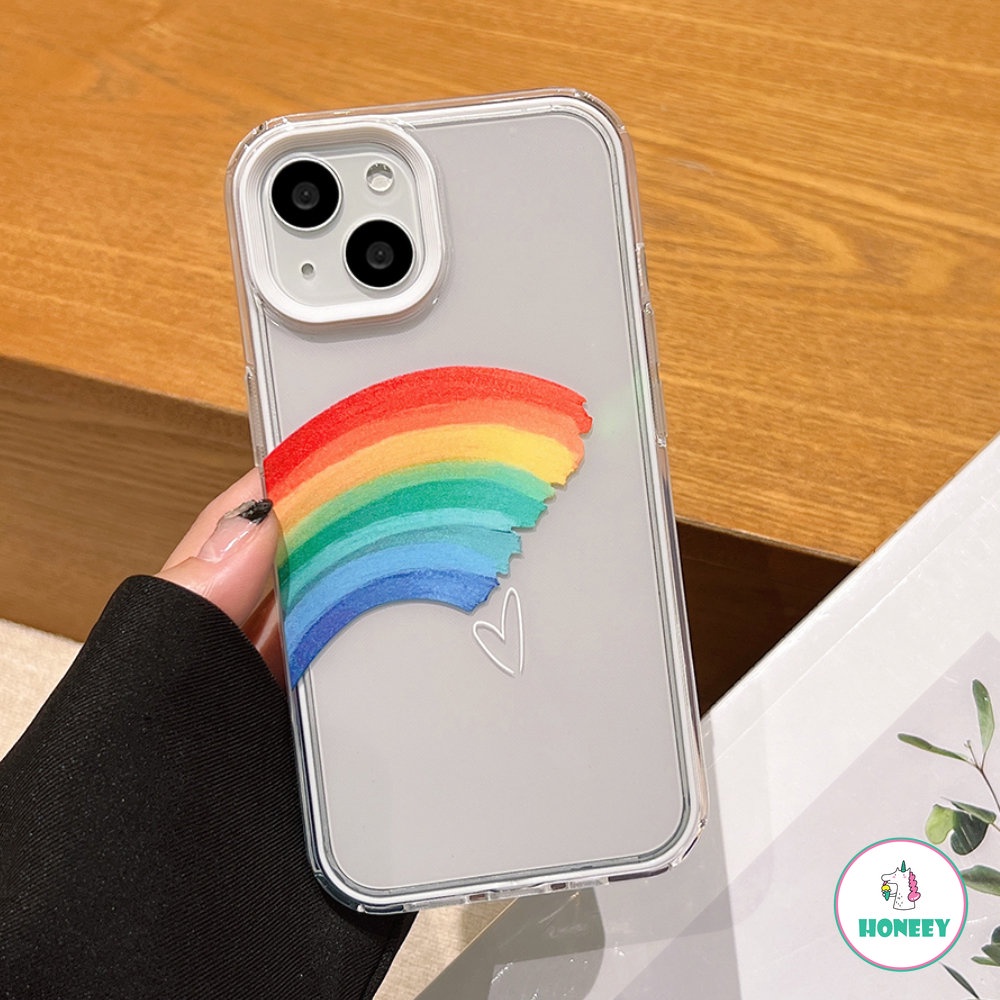 Casing Cinta Hati Kecil Pelangi Sederhana Kompatibel Dengan iPhone 11 Pro Max14 13 12 Pro Max 14Plus Perlindungan Lensa 3-in-1 Soft Cover