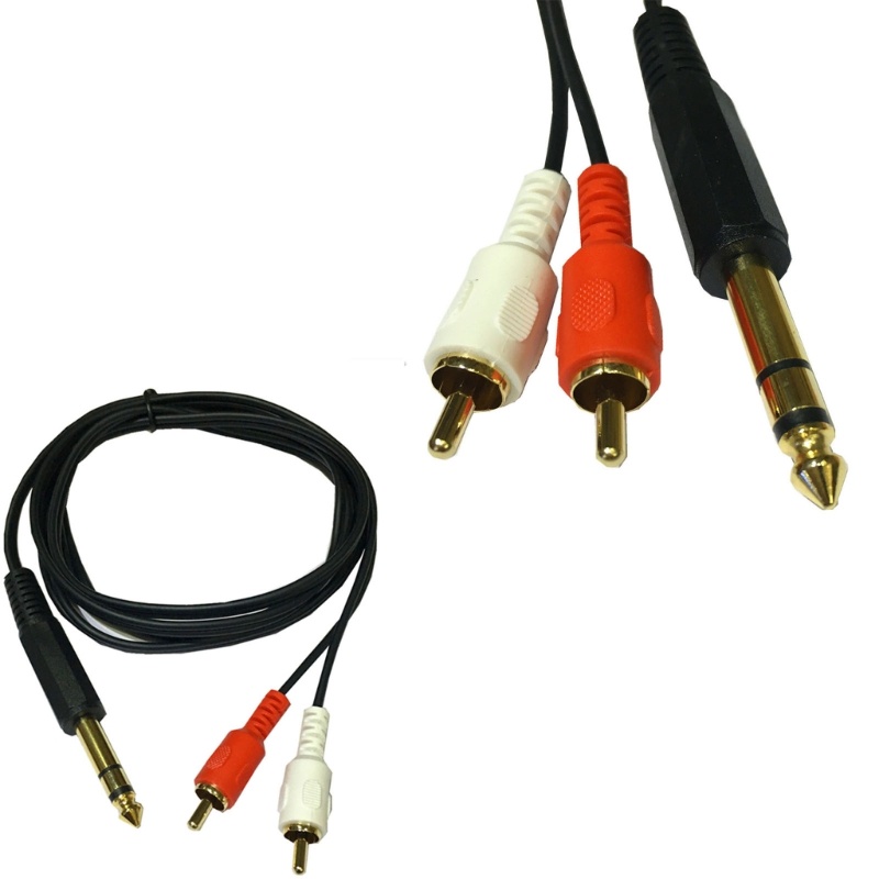 Cre Kabel Jack Lapis Emas 6.35mm Ke 2xRCA Male to Male Stereo- Adapter Aux-Cord Audio-Cable Line Untuk Mixer Power Amplif