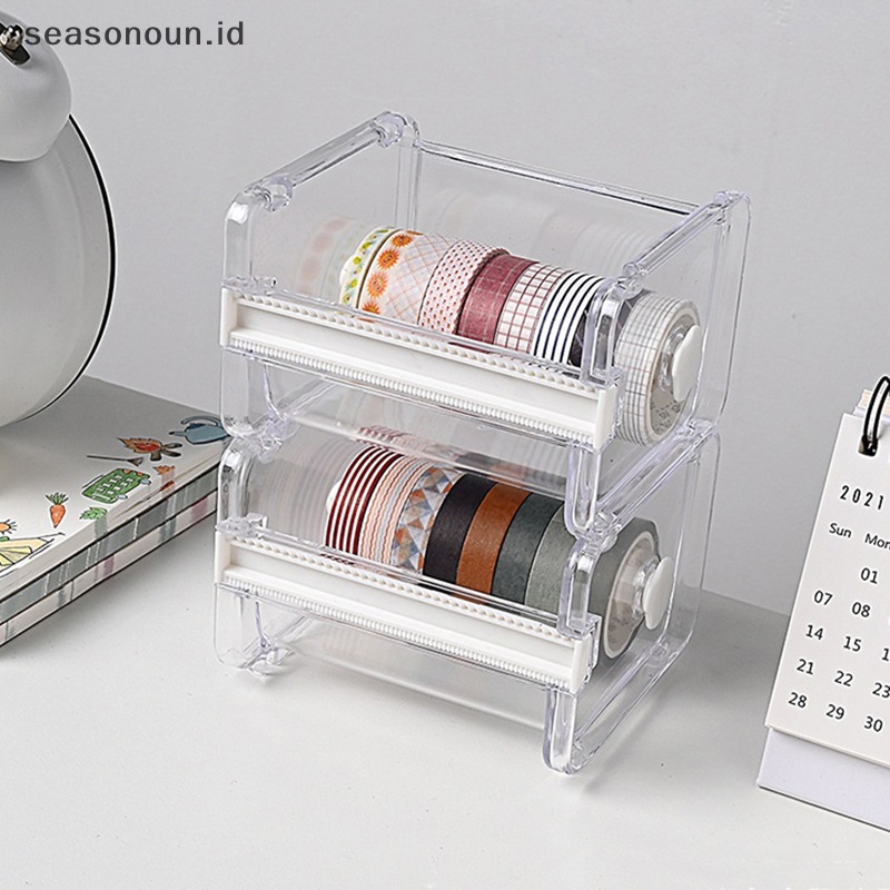 Seasonoun Tape Cutter Washi Tape Storage Organizer Pemotong Dispenser Lakban Kantor.