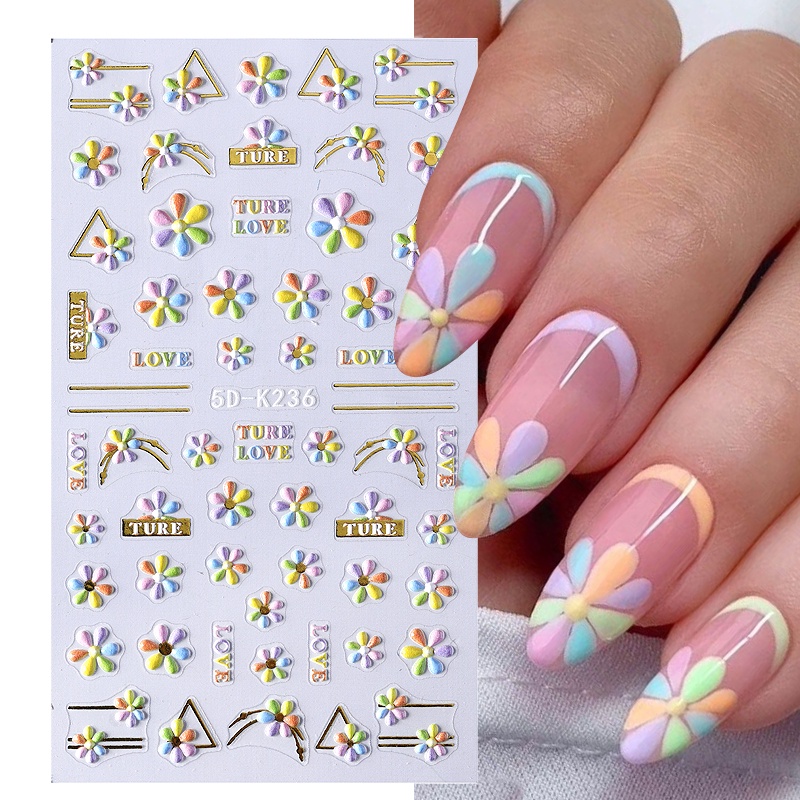 5d Stiker Kuku Kupu-Kupu Pola Bunga Perekat Diri Slider Kuku Stiker DIY Nail Art Dekorasi