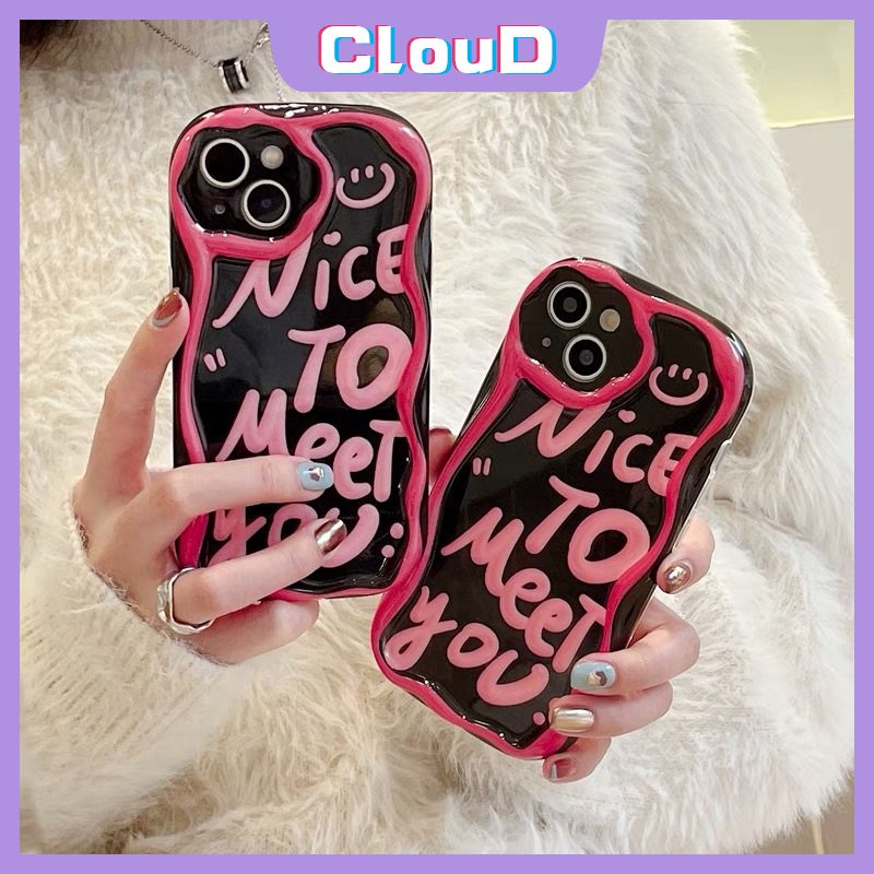 IPHONE Ins Smile Art Letter Case Kompatibel Untuk Iphone11 14 13 12 Pro Max7 6s 8 6 Plus X XR XS Max SE 2020 7plus Fashion 3D Wavy Curved Edge Shockproof Airbag Glossy Lembut Tpu Cover