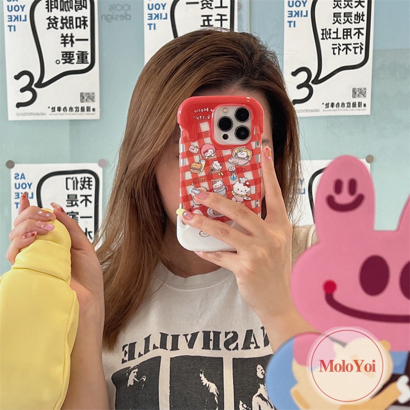 IPHONE Ins Korea Aesthetic Case Kompatibel Untuk Iphone8 7 Plus 11 12 13 14 Pro Max 8Plus 7Plus XR XS X Max SE 2020 Kartun Lucu Hello Kitty 3D Es Krim Lembut Silicon Penutup Belakang