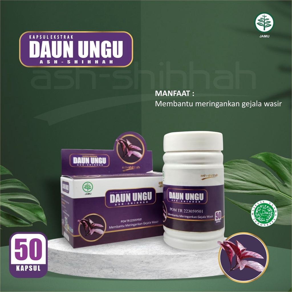 Kapsul Herbal Daun Ungu ORIGINAL BPOM Obat Ambeien Wasir Ambeyen Ampuh Benjolan Asli Ash Shihhah