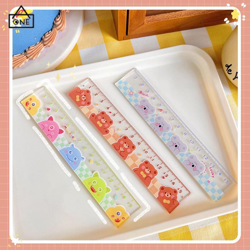 COD❤️15cm Bear Rabbit Ruler Multifungsi Diy Alat Gambar Siswa Kartun Penggaris Double-A.one