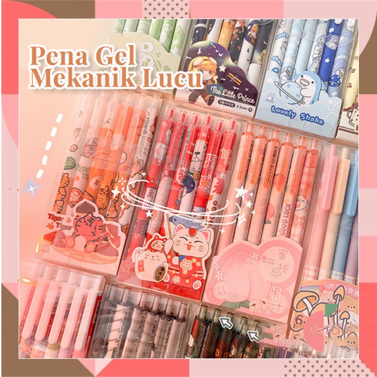 

PEACHs - S5809 Pulpen Gel Mekanik Lucu Karakter / Ballpoint Mekanik Pulpen Set Isi 6 PCS / Pulpen Gel Lucu / Set Pulpen Gel 6 Pcs