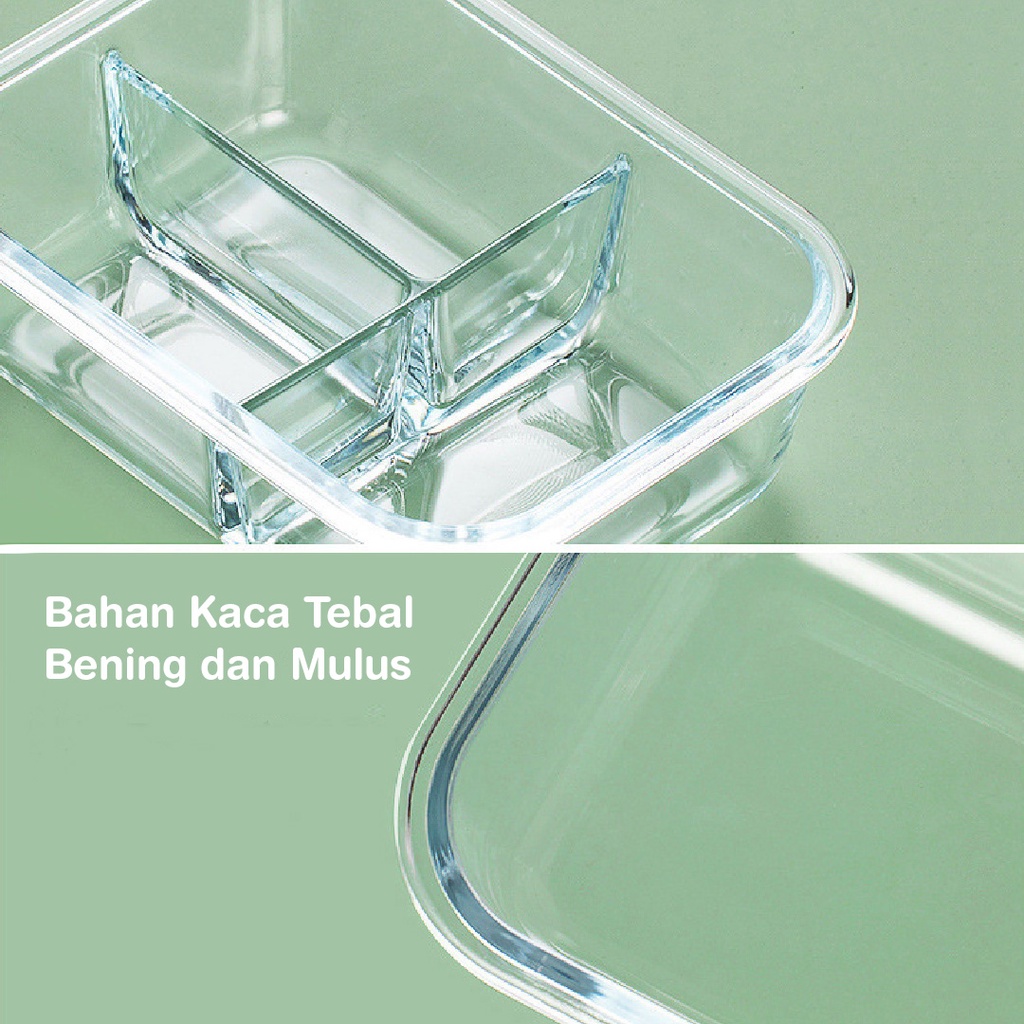 Kotak Makanan Glass Lock Tahan Panas - Lunch Box Microwave - Kotak Makanan Kaca -Lunchbox 2 Kolom 3 Kolom