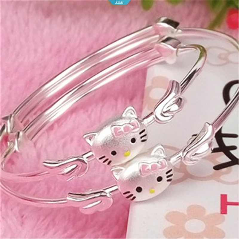 Gelang Sanrio Hellokittys Perak Berlapis Manis Gelang Orang Tua-Anak Kawaii Gelang Pasangan Pacar Hadiah [ZK]