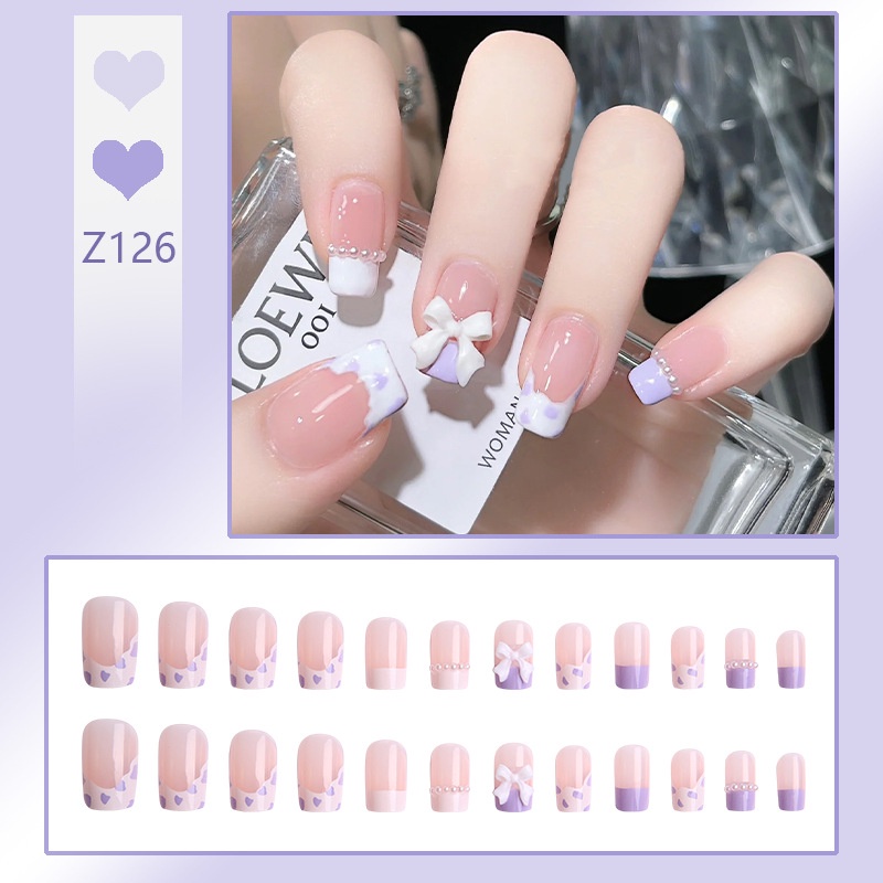 X82 24 Pcs DIY Kuku Palsu French Cool Finger Nail Art Stiker Kuku Palsu