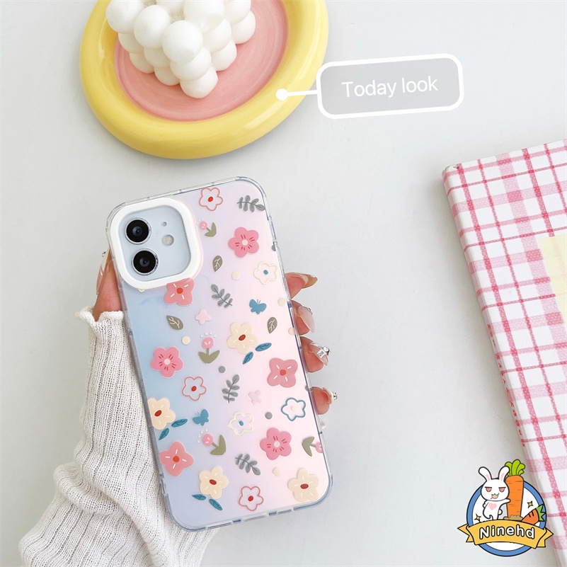 IPHONE Casing Kompatibel Untuk Iphone14 13 12 11 Pro Max X Xr Xs Max8 7 Plus SE 2020 Musim Panas Pink Bunga Kecil Casing Ponsel Akrilik Bening Silikon Keras Shockproof Soft Case Cover Pelindung