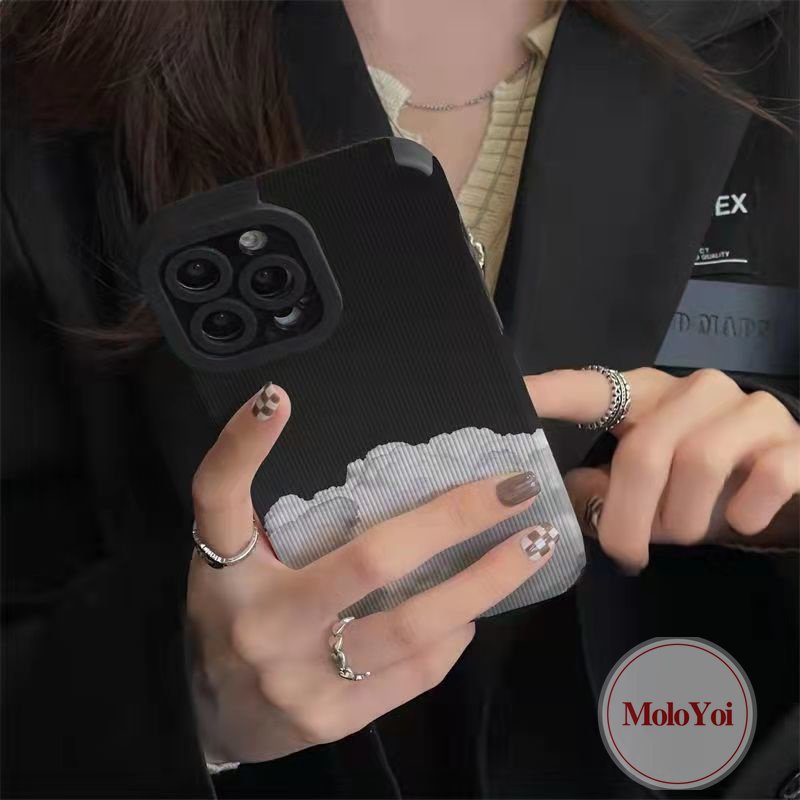 Shockproof Soft Tpu Case Kompatibel Untuk IPhone XR XS X Max11 14 13 12 Pro Max 8 7 Plus 11 Pro Max 7Plus Artistik Kreatif Awan Mewah Tekstur Kulit Ponsel Cover