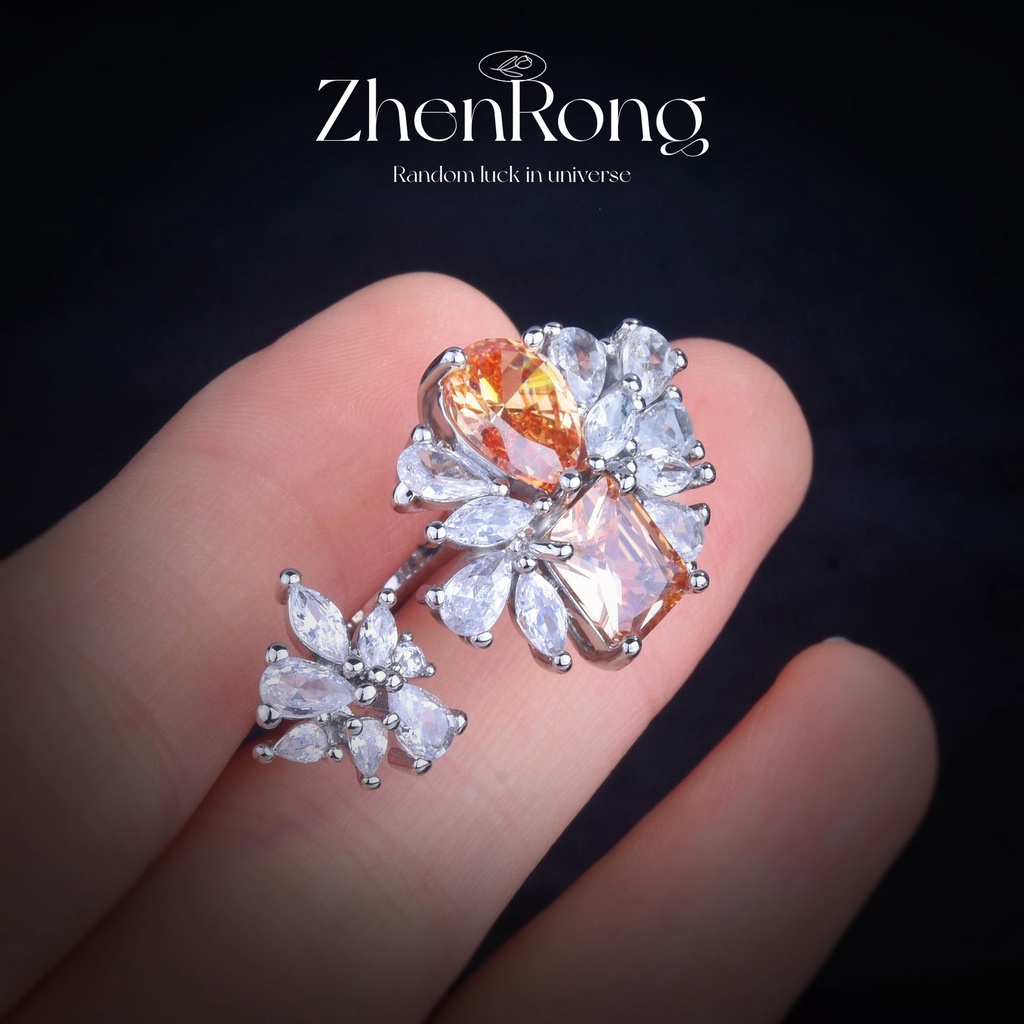 Goldkingdom Fashion Perhiasan Aksesoris Ready Stock Super Peri Retro Zirkon Terang Berlian Kuning Kristal Permata Cincin Mewah Champagne Diamond