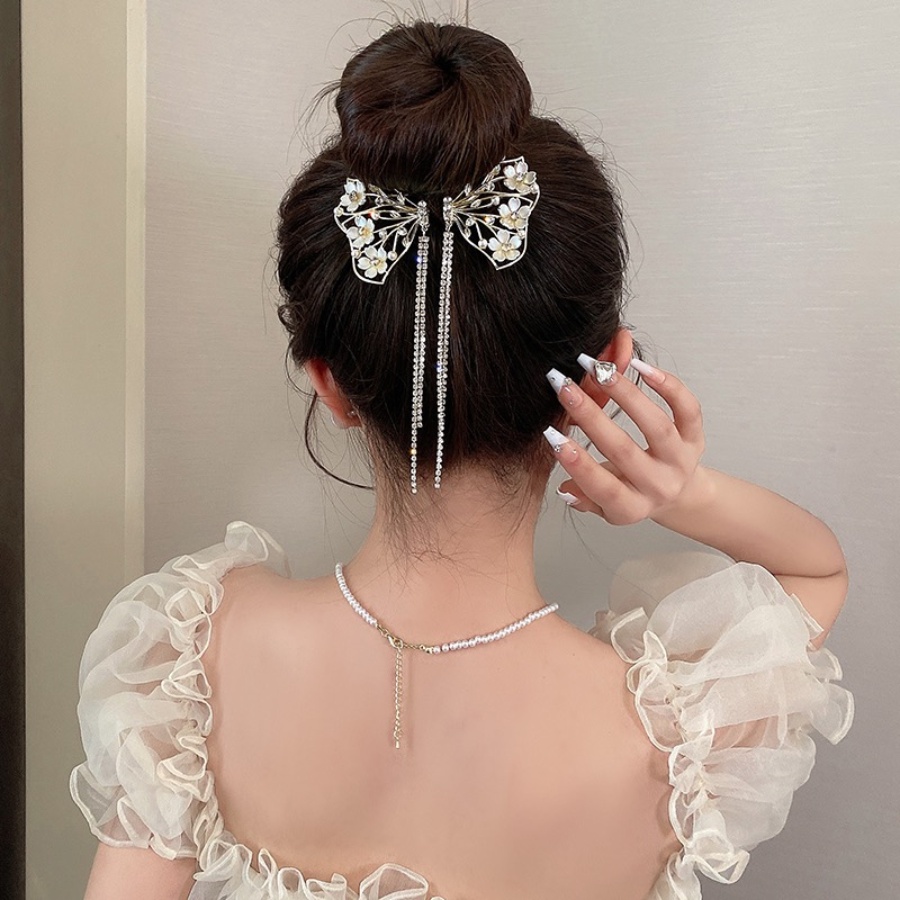 Elegan Mutiara Berlian Imitasi Bunga Rambut Klip Ponytail Klip Kristal Rumbai Manik-Manik Jepit Rambut Wanita Aksesoris Rambut