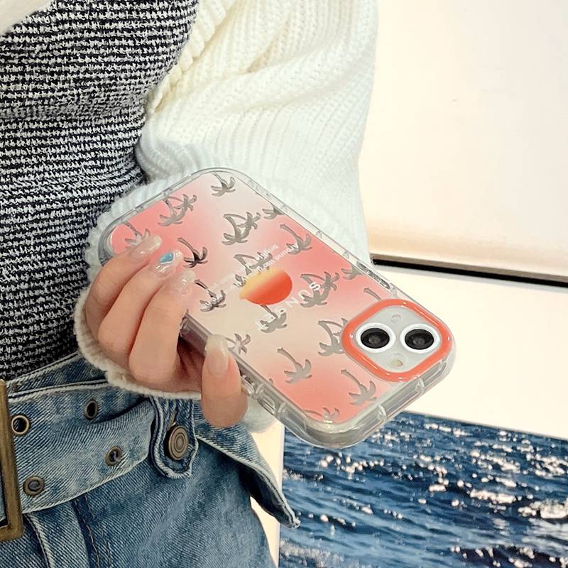 【Ice Cream Mirror】Air Bag PrettyOrange Coconut Tree Soft Case IPhone 11 12 13 14 Pro Max Women's Gift Cute Phone Case Make Up