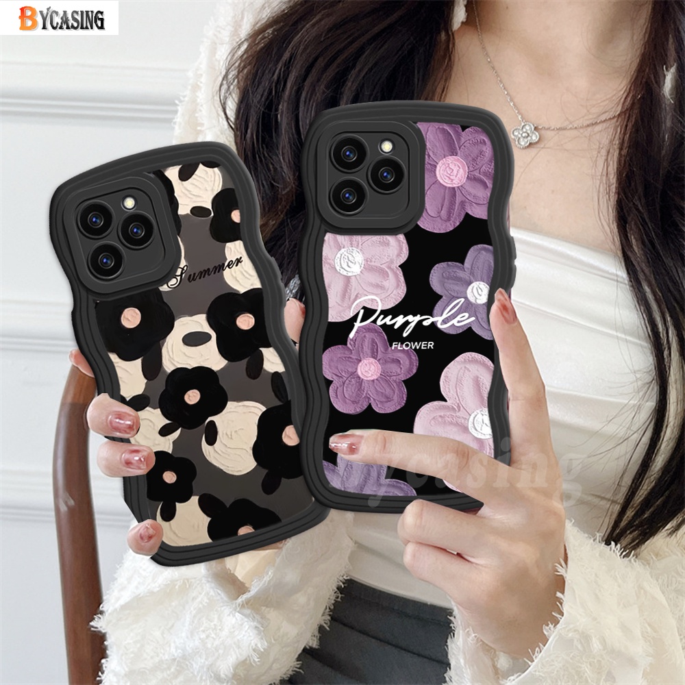 Redmi Note 12 4G Note11 Note11S Redmi 10 2022 10C 10A 9C 9A 9T Note10 Note9 Note8 Poco M5S M3 Pro X3 NFC Redmi A1 A2 Art Cat Minyak Fresh Hitam Ungu Floral Wavy Edge Case BY