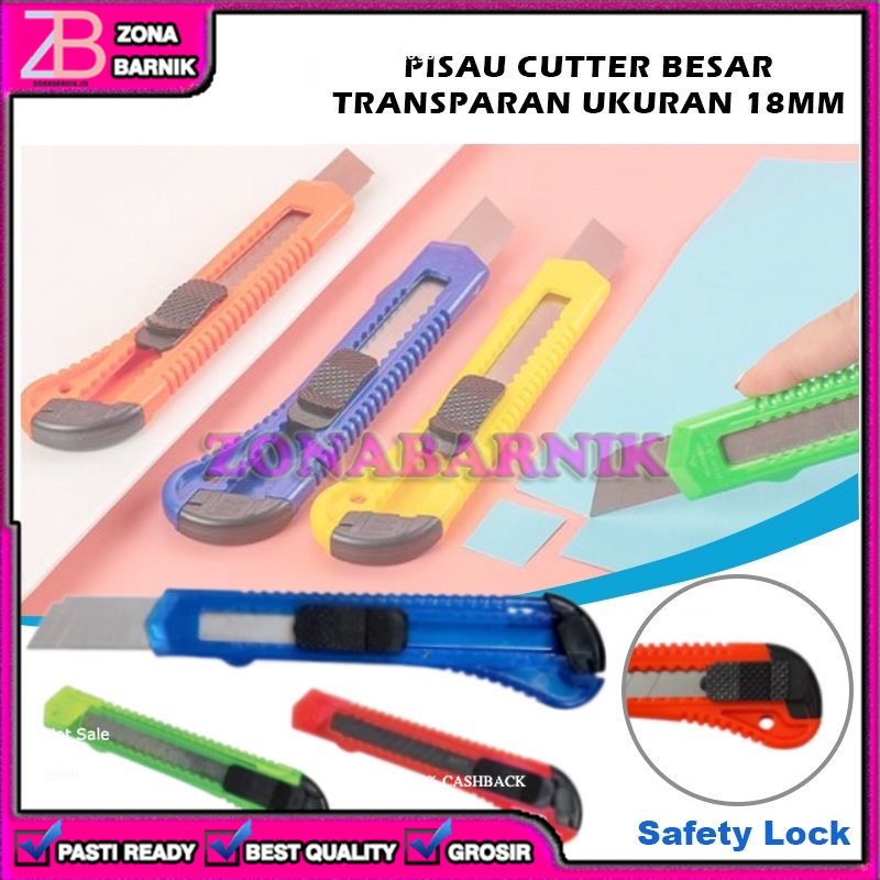 

[ZB] PISAU CUTTER ALAT POTONG KERTAS WARNA WARNI TRANSPARAN BESAR SUPER TAJAM UKURAN 18 MM