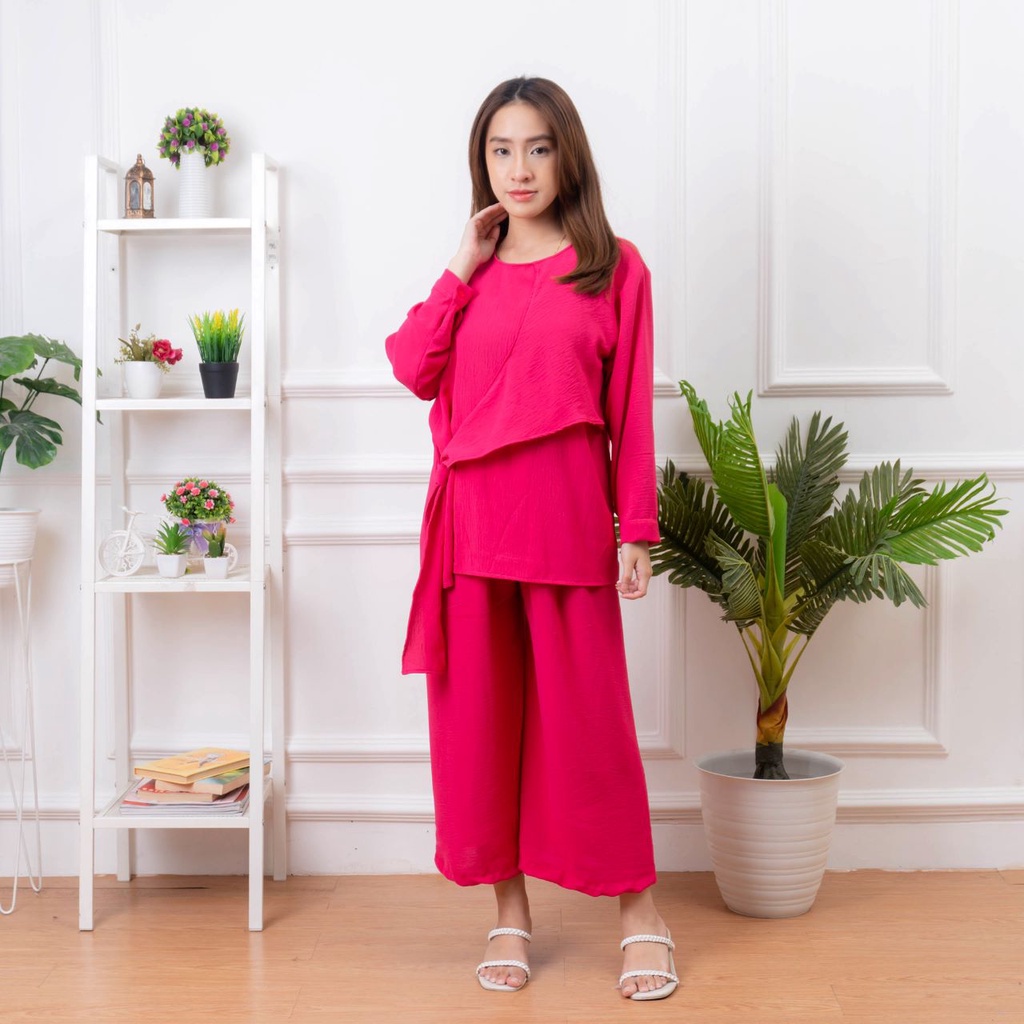 BEFAST - ZNF OOTD WANITA SETELAN WITA / One Set Tiara Crincle / Pakaian Casual Wanita / Outfit Daily Wanita Hijab / Oneset Wanita model Terbaru / Fashion Kekinan Remaja ABG / Setelan Polos Formal / Set Atasan Lengan Panjang+Celana Kulot