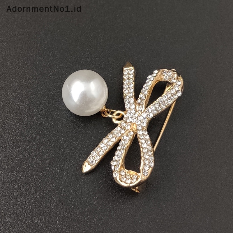 [AdornmentNo1] Bros Pin Ikatan Simpul Mutiara Vintage Untuk Wanita Rhinestones Brooch Designer Jewelry [ID]