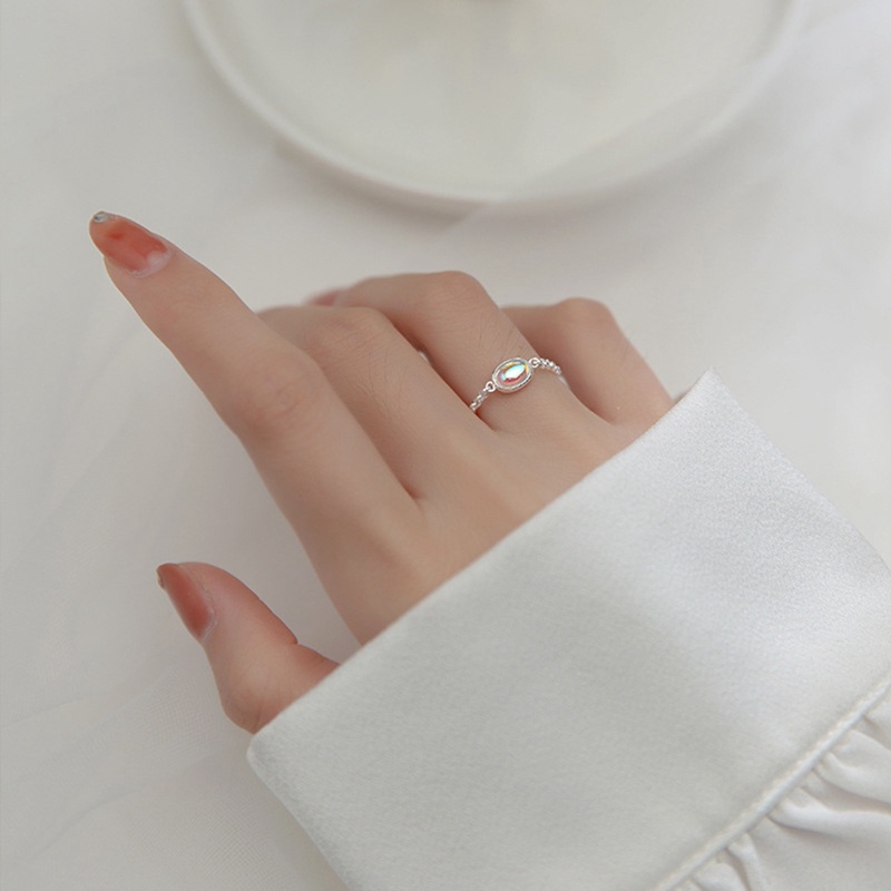Cincin Tembaga Adjustable Rantai Moonstone Warna-Warni Fashion Untuk Wanita
