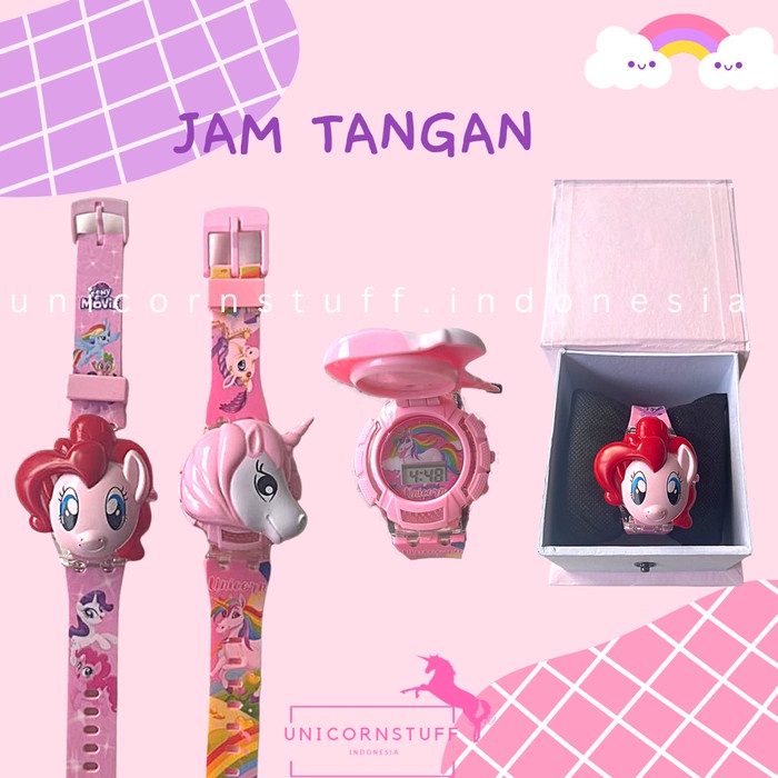 Jam Tangan Anak Motif Unicorn Pony Cewek Perempuan Free Box Pink Lucu