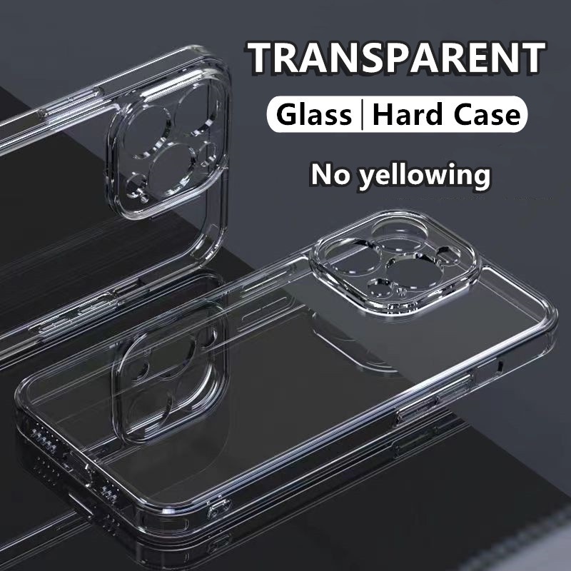 Casing Ponsel Bening TPU Tempered Glass Case Untuk iPhone 14 13 12 11 Pro Max7 8 14 plus XR XS MAX X Anti-Drop Case Lurus Sisi Penutup Belakang Kaca Bening Casing Ponsel