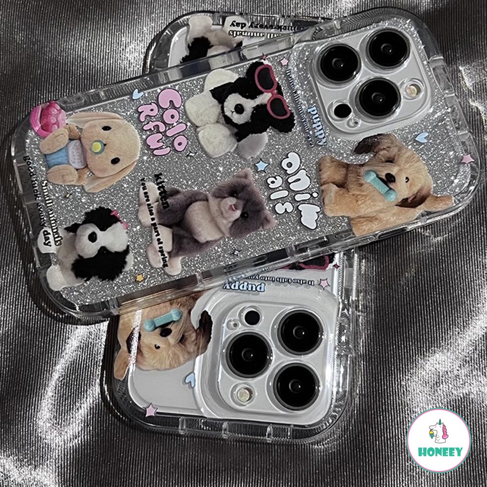 Fashion Glitter Anjing Kucing Kelinci Case Untuk iPhone 14 Pro Max13 12 11 Pro Max Hewan Lucu Shockproof Lembut TPU Cover Pelindung