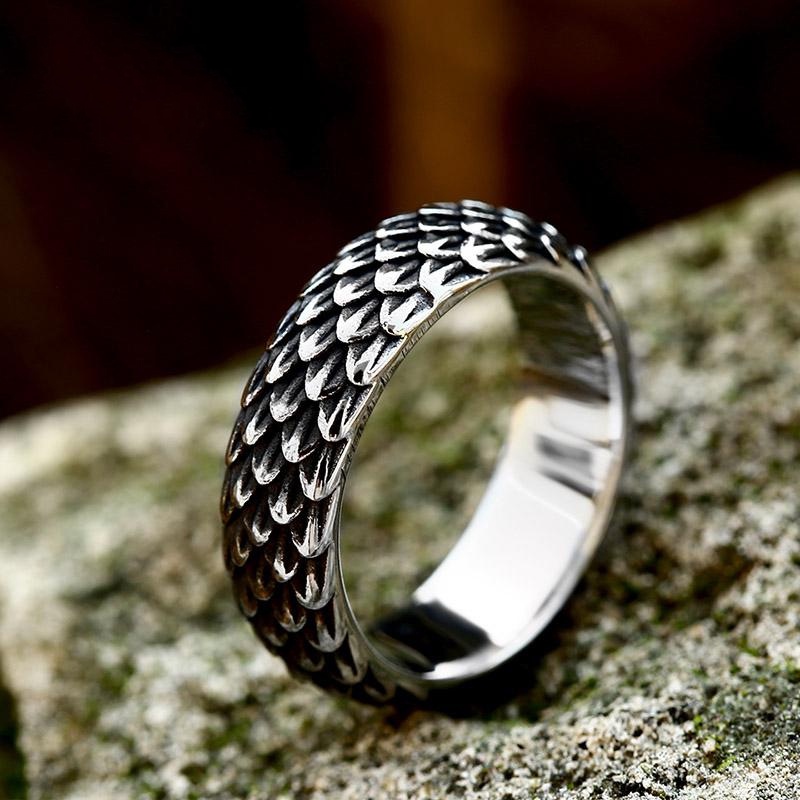 Gothic Retro Gaya Sisik Naga Pria Punk Perhiasan Fashion Perak Hitam Baja Titanium Jari Rings